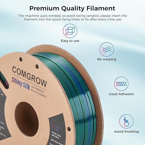 Miniatura 9 de Comgrow Filamento de impresora 3D de ácido poliláctico (PLA), filamento de impresora 3D de 0.069 in, color rojo, filamento de carrete de 2.2 libras,