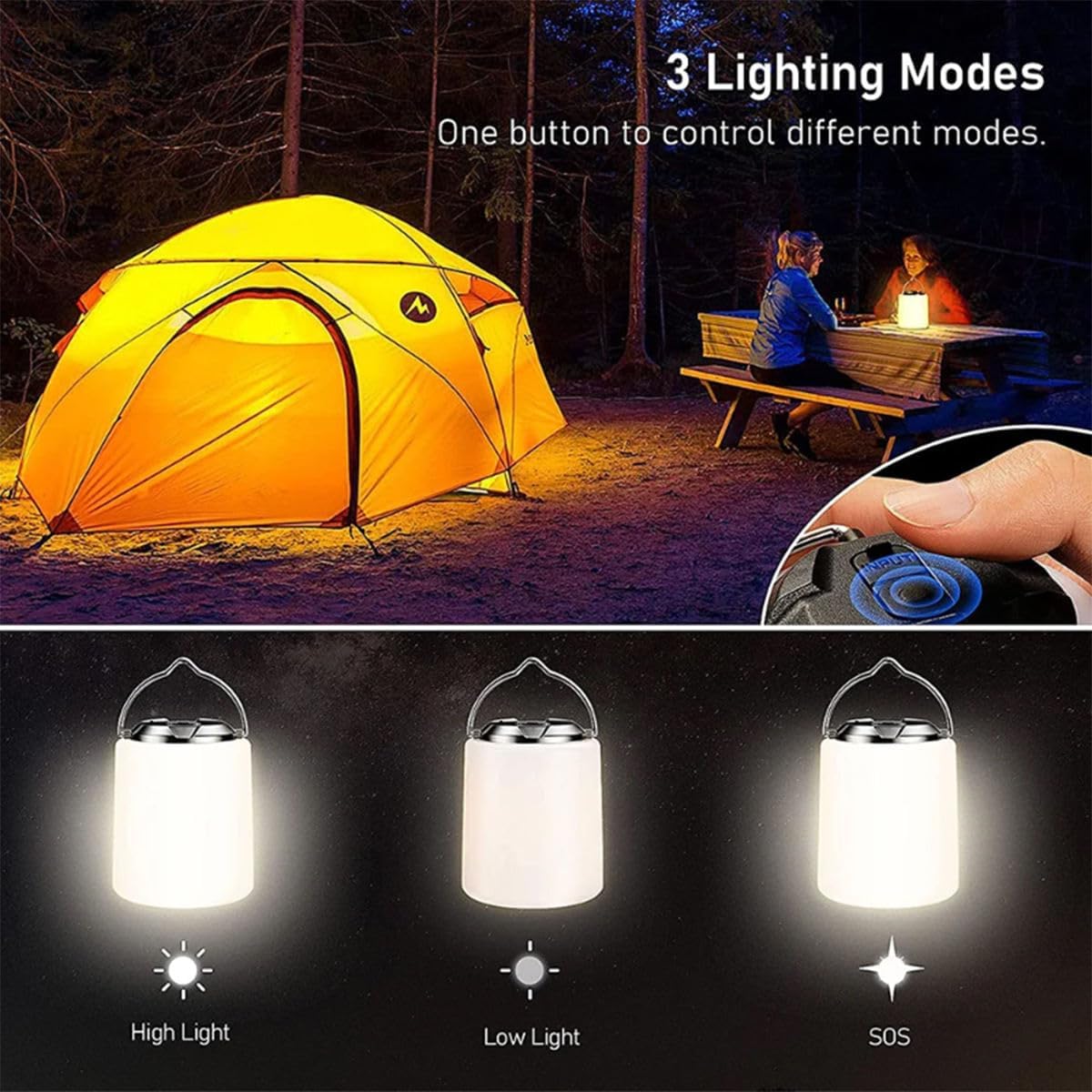 Portable Mini LED Camping Lantern Tent Flashlight with Waterproof USB Garden Light 1200mah Outdoor Light Protection