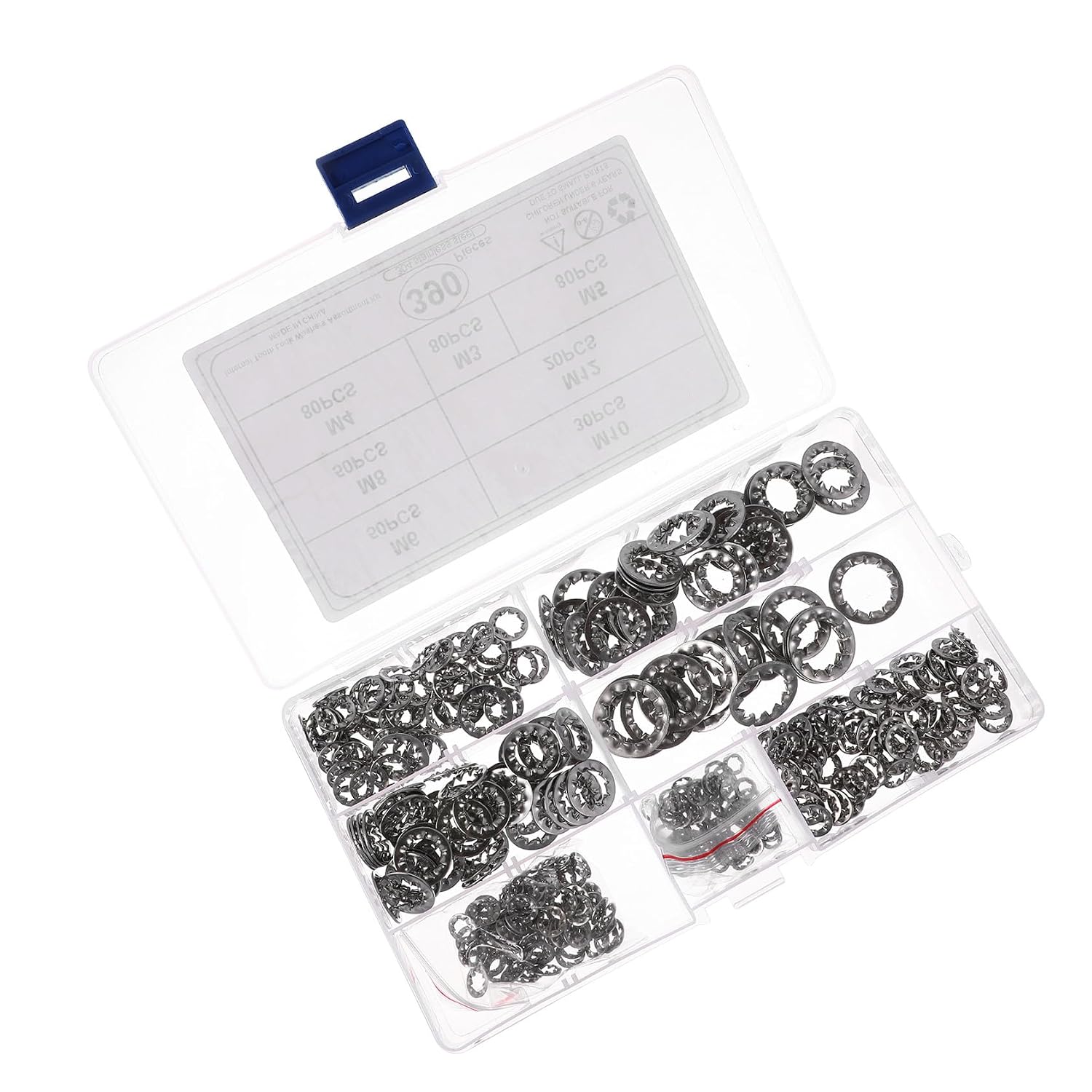 Yardwe 390pcs Stainless Steel Internal Tooth Serrated Locking Washers Assortment M3-m10 with Anti-loosening Function for Industrial Fastening and Mechanical Applications