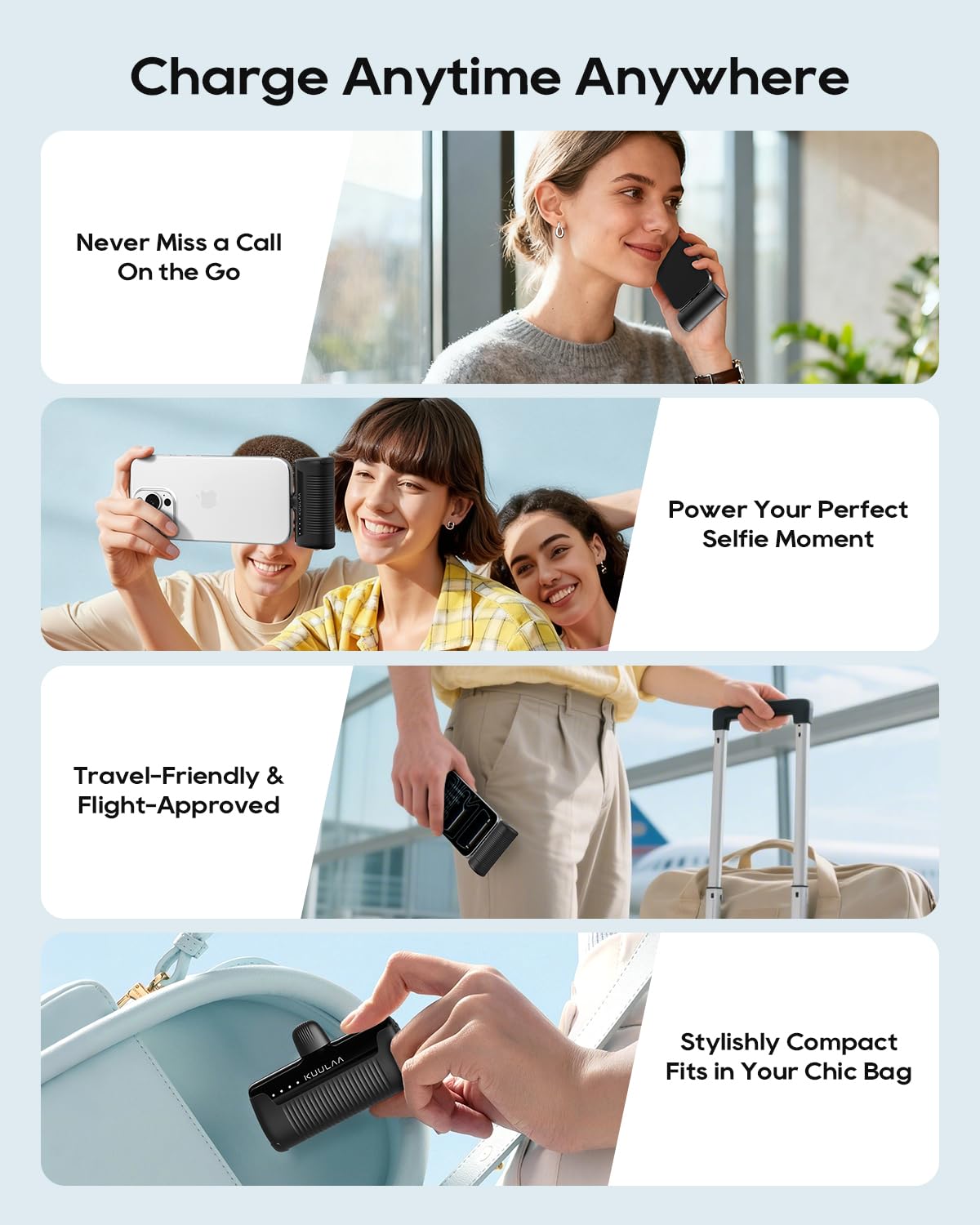 Power Bank USB C 4500 mAh, 20 W PD Caricatore Portatile Ricarica Rapida, Kuulaa Mini Powrbank Batteria Esterna compatibile con Samsung Galaxy/Note/OPPO/LG/Switch/Huawei/Xiaomi, Nero