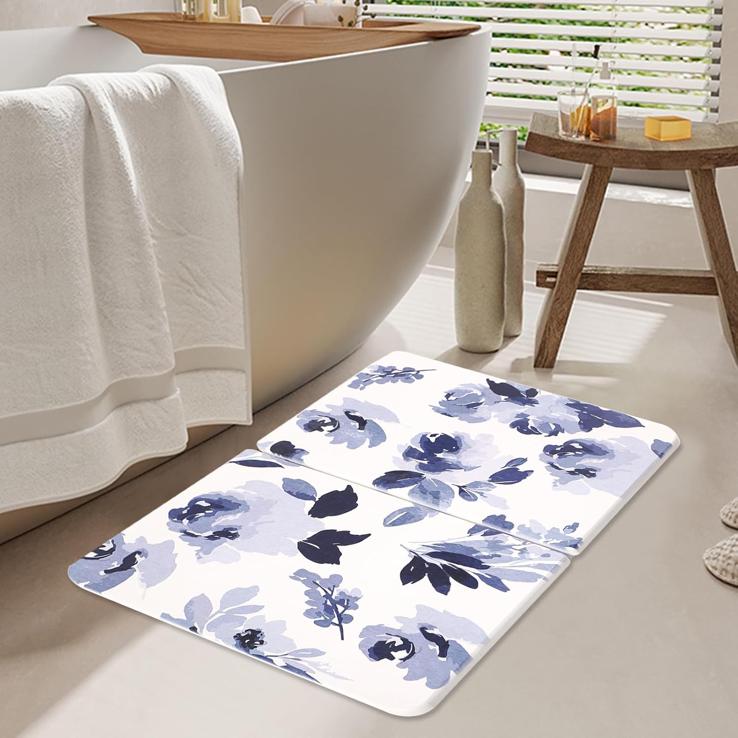 Stone Bath Mat, Quick Dry Stone Drying Mats,Non-Slip Foldable Super Absorbent Diatomaceous Earth Bath Shower Mats for in Front of Bathtub Kitchen Counter,24"×16" - Image 4