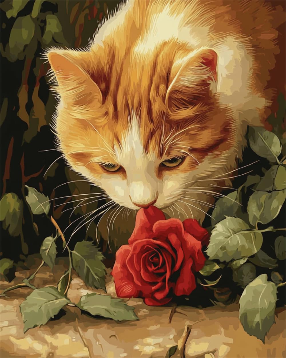 N.LANSHAN 11CT Kit De Punto De Cruz Con Estampado Animal Gato Y Flores Rosas Kit De Bordado Con Estampado De Punto De Cruz Contado,Juego De Manualidades De Bordado Para Decorar El Hogar 80x100cm