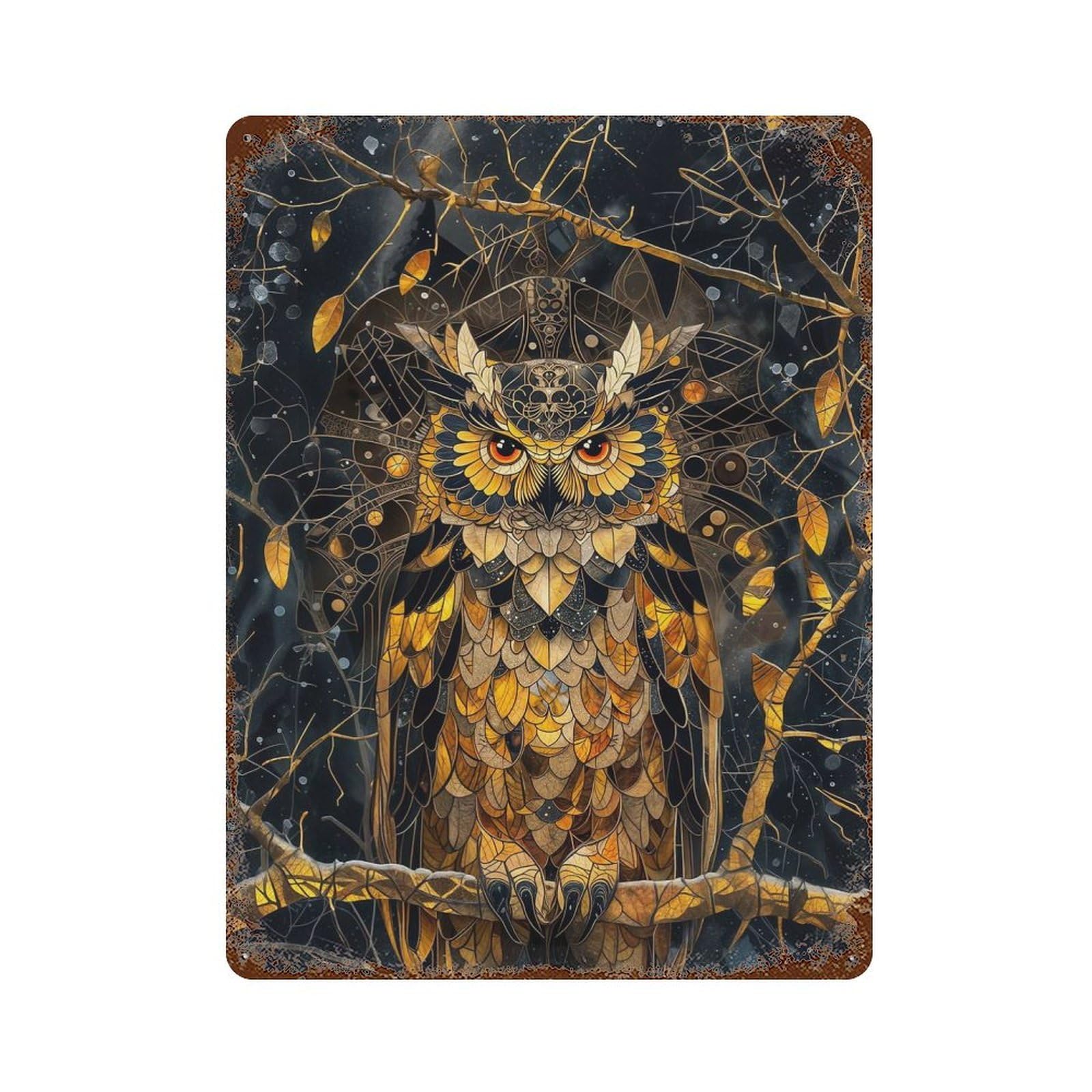 Owl Rusty Metal Tin Sign 15.7"x11.8", for Living Room, Hallway And Home Decor, Old School Wall Decor