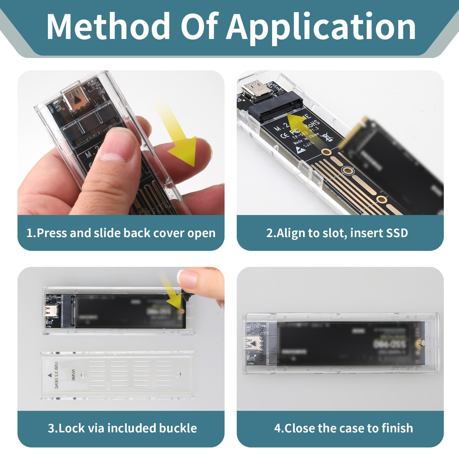 Carcasa Disco Duro SSD Adaptador M2 NVMe USB Carcasa SSD PCIe NVMe Disco Duro 10Gbps USB3.1 Gen2 Caja Disco Duro Lector para 2230/2242/2260/2280 NV-Me y S-ATA M-Key / B + M Key con Cable USB — view 6