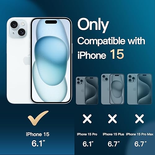 Miniatura 2 de JETech Funda 5 en 1 para iPhone 15 de 6.1 pulgadas con 2 protectores de pantalla de vidrio templado y protector de lente de cámara, no se pone