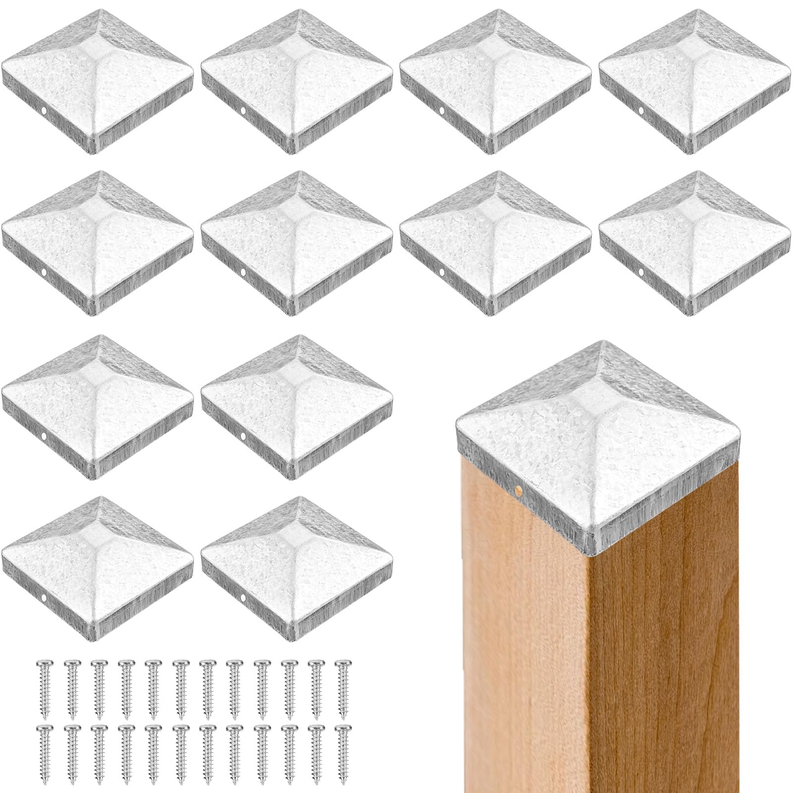 Chapeau de poteau pyramide anti-pluie pour clôture de jardin | Métal étanche de 7x7cm