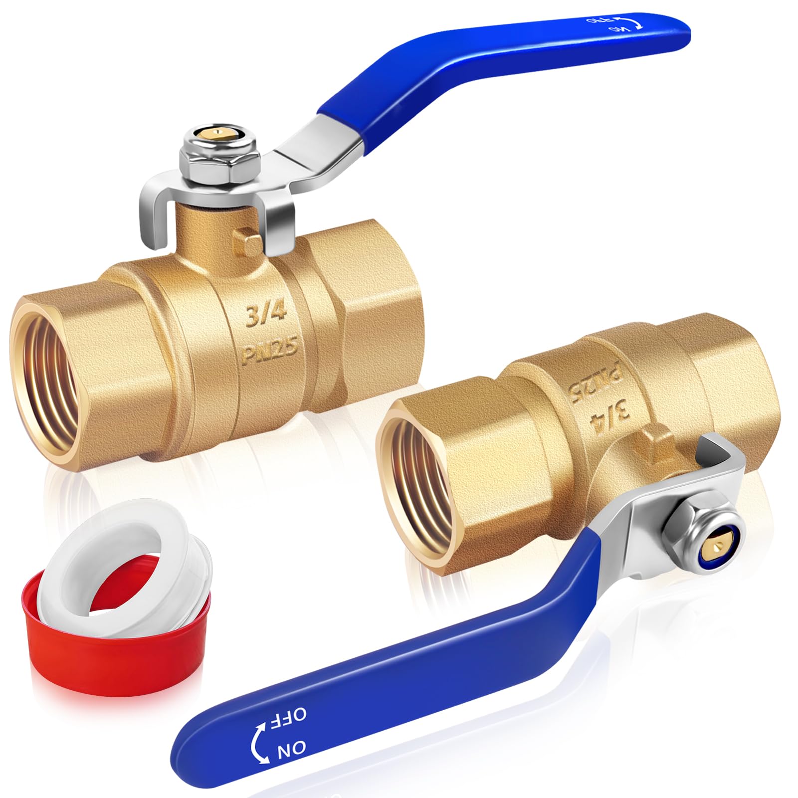 Boltigen 3/4 inch Forged Brass Ball Valve, 2Pack Heavy Duty Full Port Shut Off Valve with Double Female NPT Threaded, 600 WOG Long Handle Metal Plumbing Full Bore Control Valve Pipe Connector Fitting