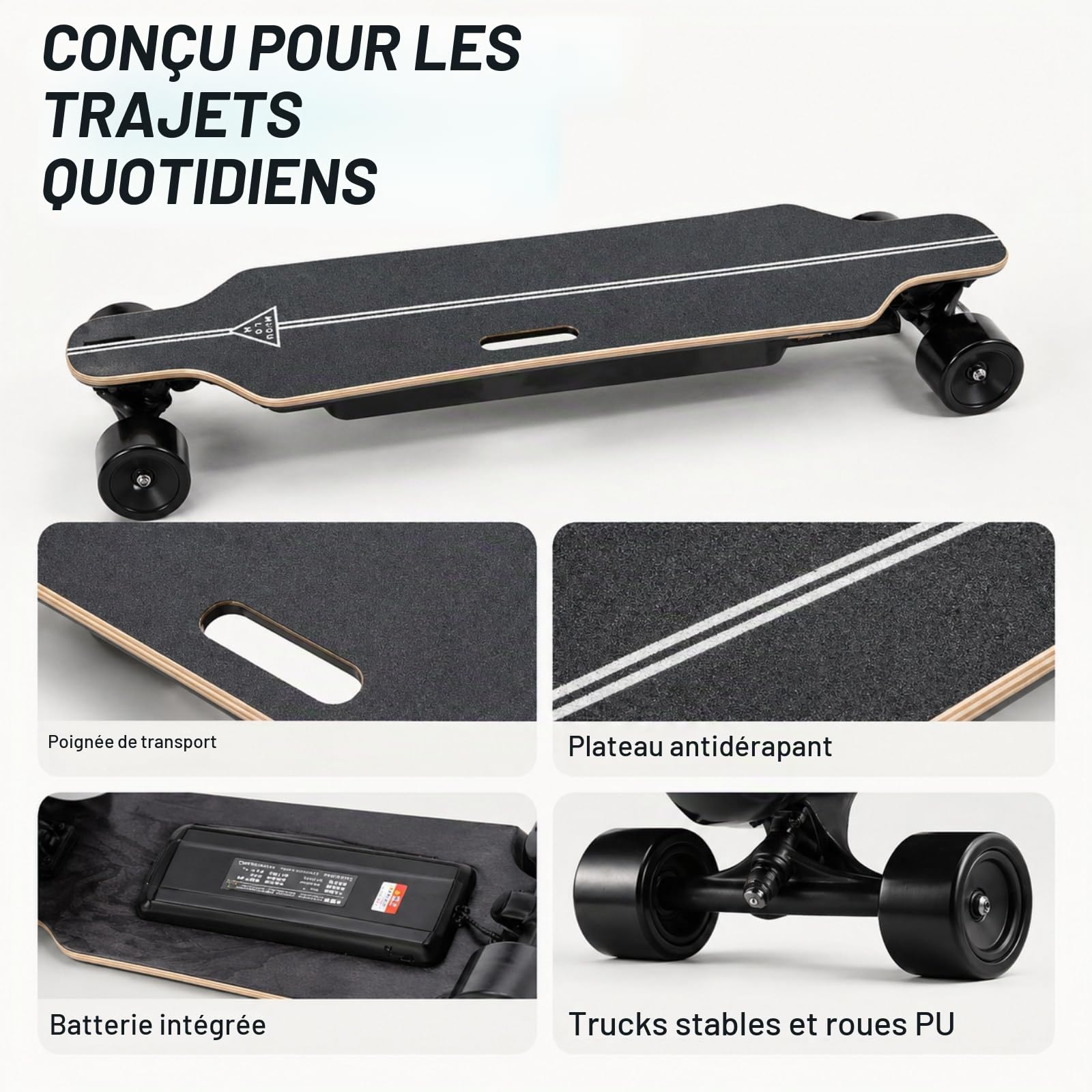 Skateboard Électrique Adulte, Longboard Électrique avec Télécommande sans Fil, Jusqu’à 50 km/h, 30 km d’Autonomie, 4 Modes de Vitesse Singlemotor9Mile