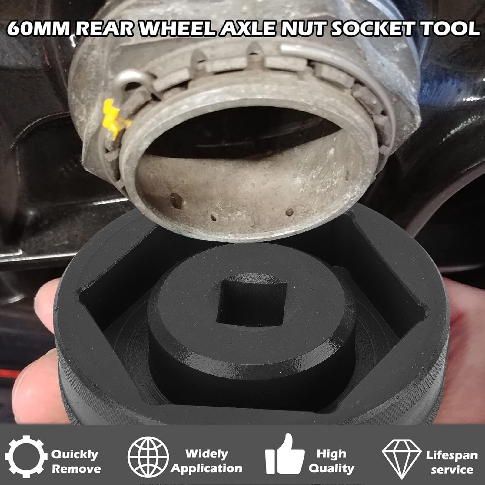 Buachois Llave de Vaso para Tuerca de Eje de Rueda Trasera de 60mm para Motocicleta