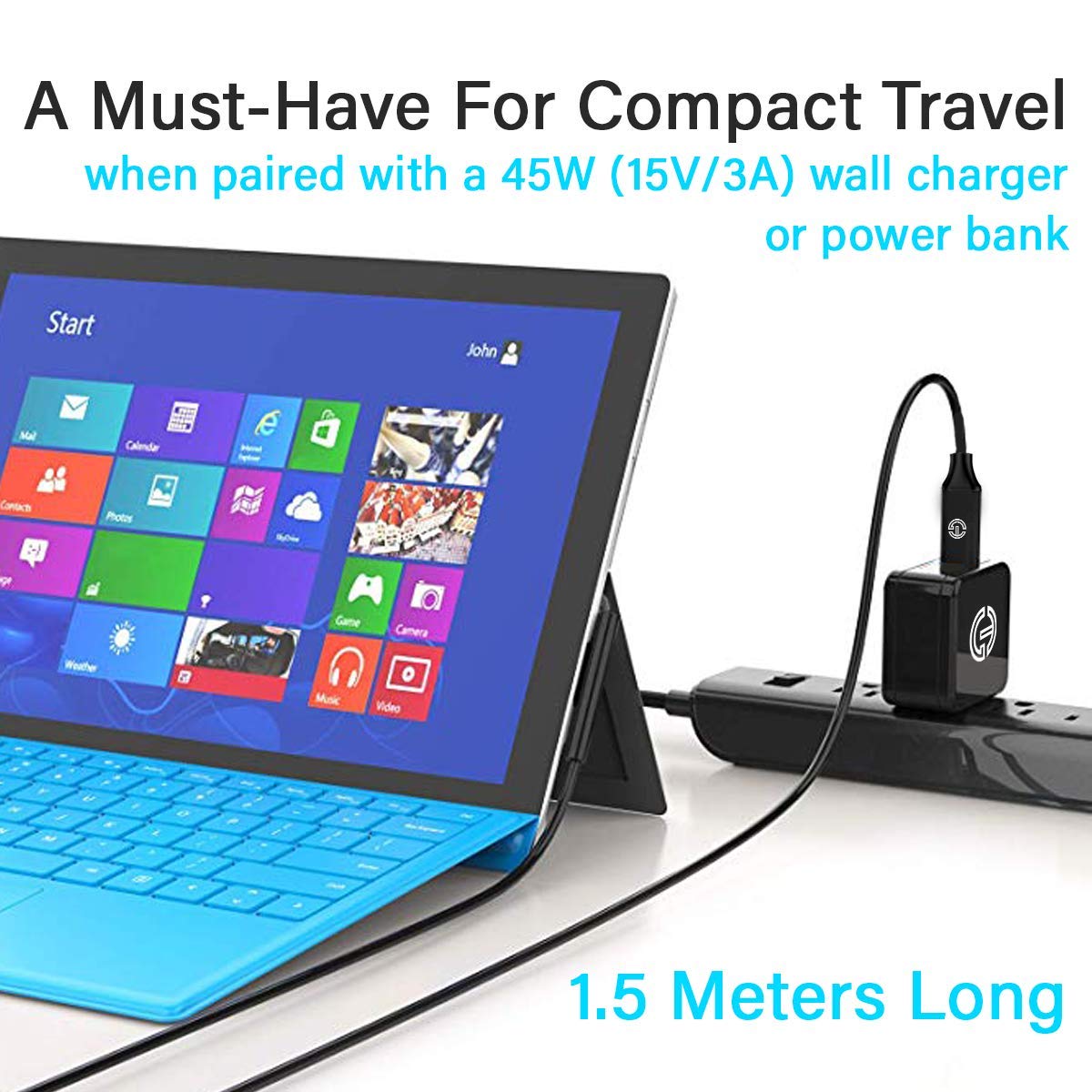 JGo Tech Original Surface Connect To USBC Charging Cable 15V/3A with