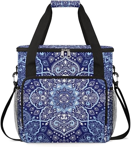 Bolsa de café de mandala de flores azules, bolsa de transporte étnica de viaje, bolsa de almacenamiento compatible con Keurig K-Mini o K-Mini Plus