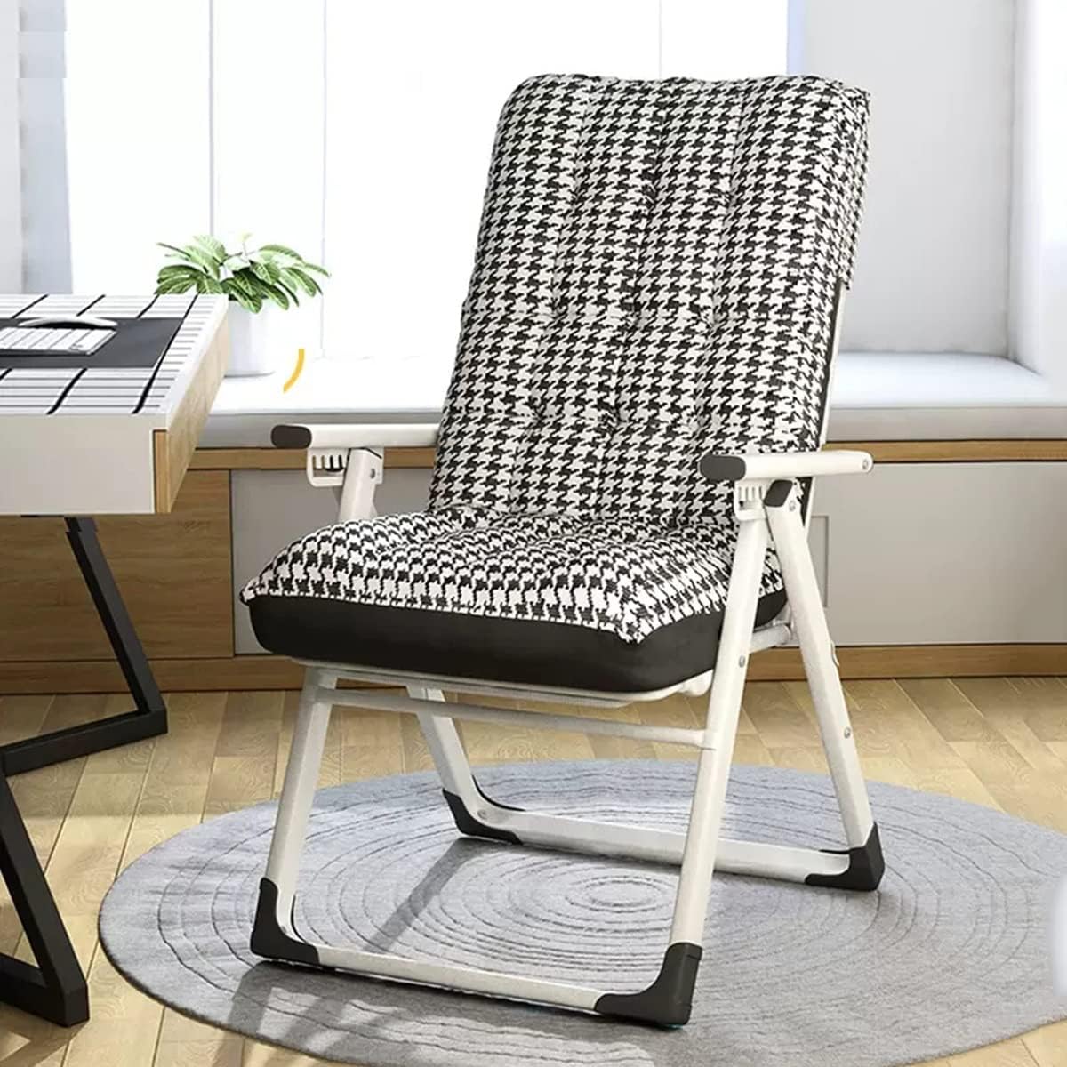 YCKEGEW Lounge Chair Sleeper Back Adjustable,Desk Chair for Bedroom Kids Reading Chair,Ergomic Chair Upholstered Computer Chair with Steel Frame and Arm (Color : Grid-White Tube)