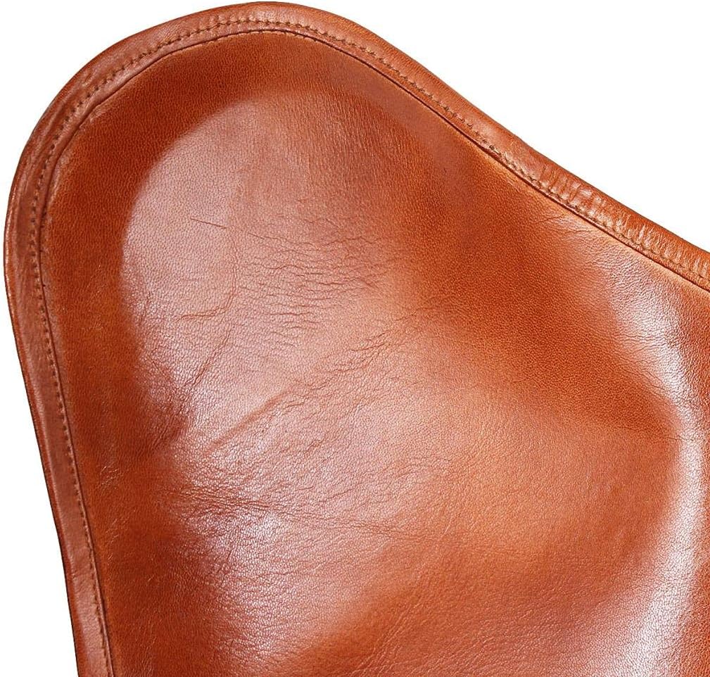 Brown Butterfly Chair-Leather-Handmade-Foldable, Solid Iron Frame-Industrial Lounge Chair