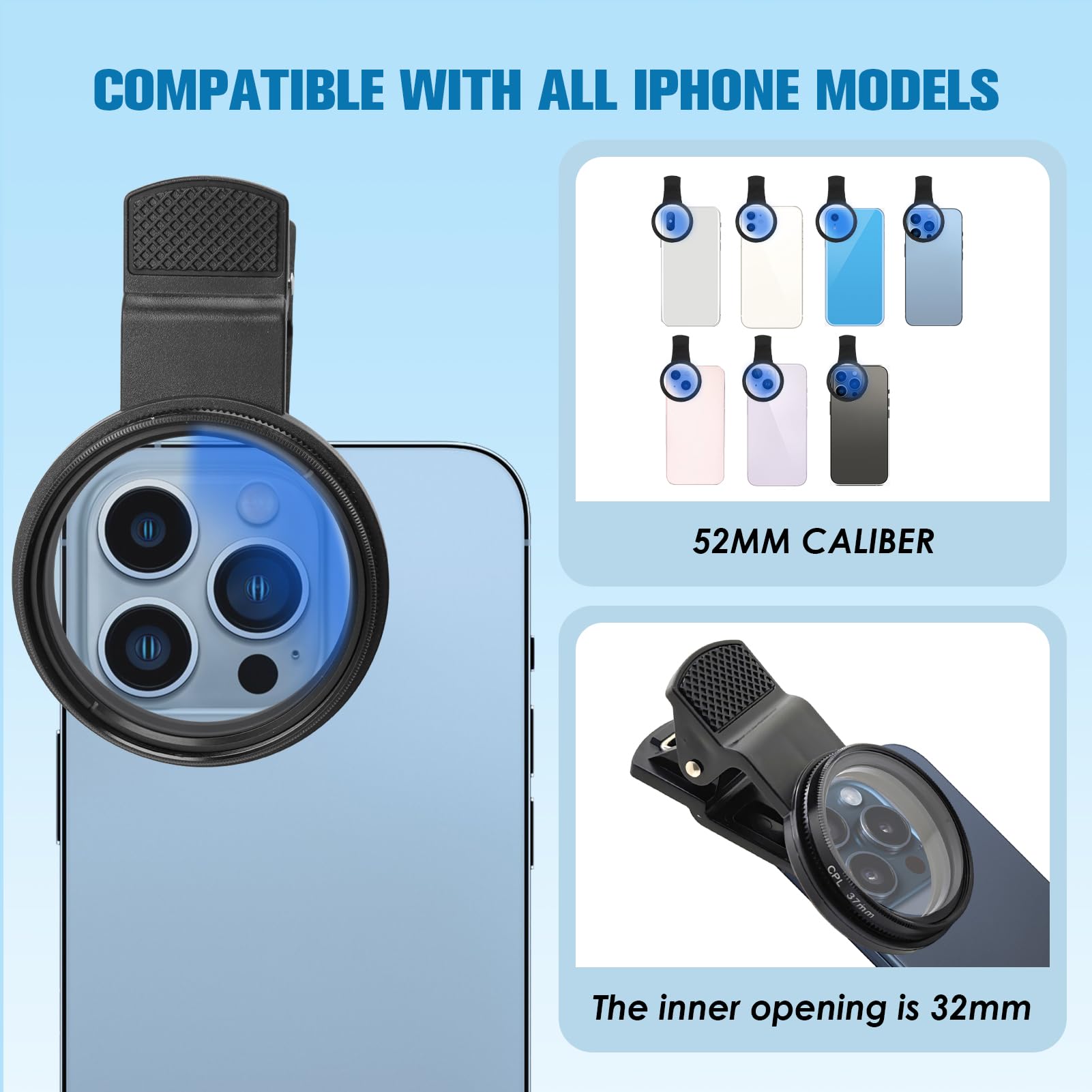 Filtre Polarisant 52mm Pour Smartphone - Réduction Reflets Et Intensification Couleurs - Clip Universel