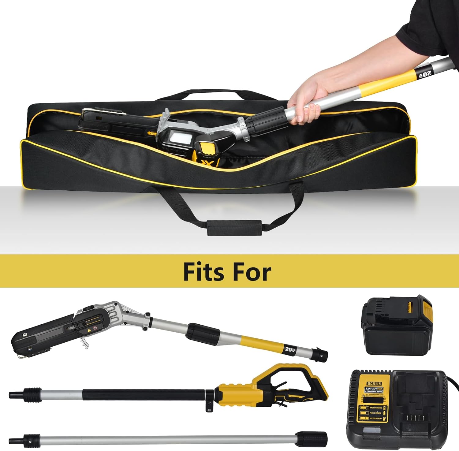 Pole Saw Bag for WORX/for DEWALT/for Greenworks/for EGO Power+/for BLACK+DECKER Electric Telescoping ChainSaw, Cordless Power Saw Storage Case for Extension Tree Trimmer Attachment(Box Only)-Yellow