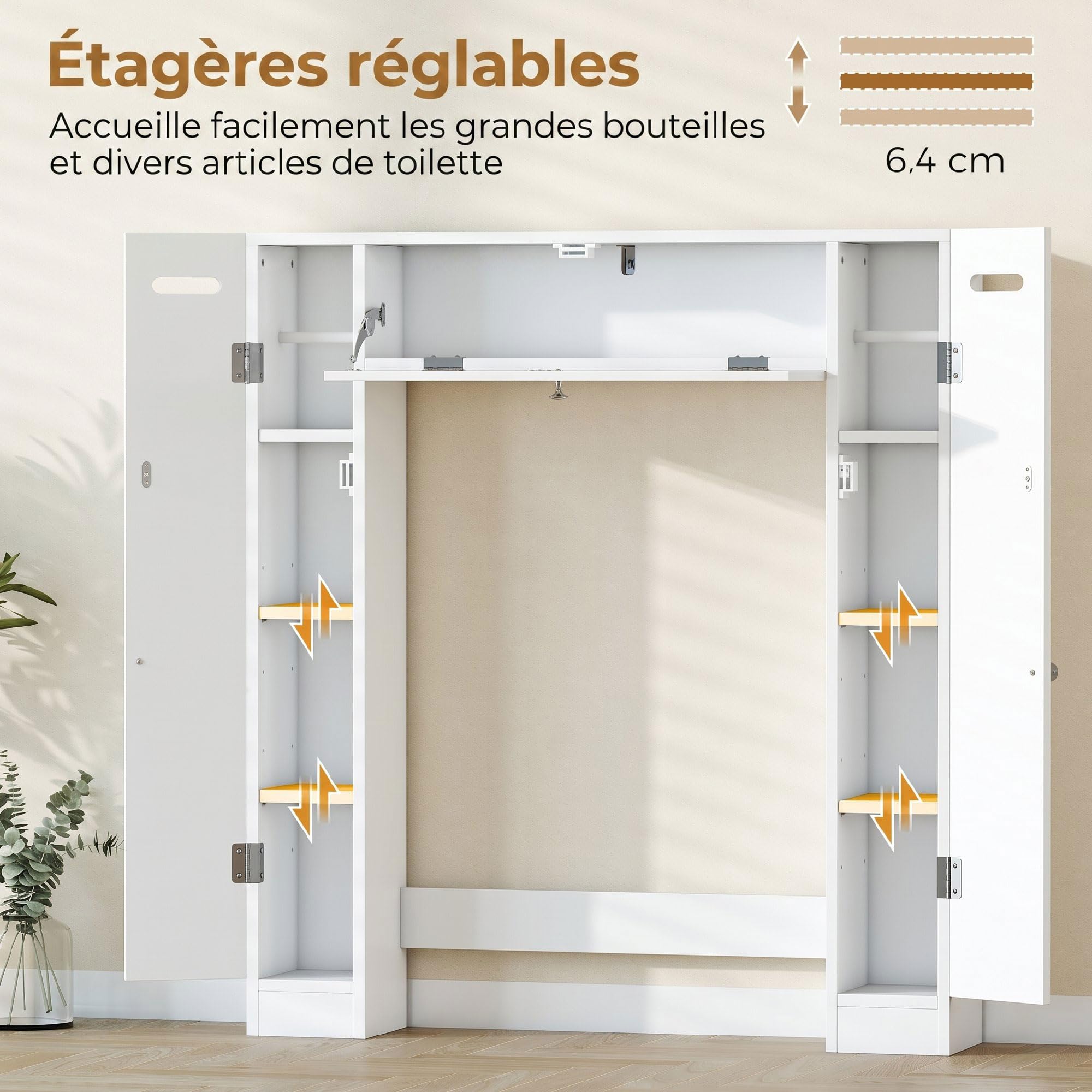 HOMCOM Meuble WC Dessus de Toilette, Armoire au-Dessus des Toilettes avec 2 placards, tiroir basculant, Porte-Papier et étagères réglables, 88 x 18 x 98 cm, Blanc