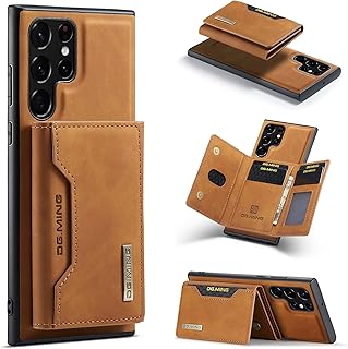 جراب جلد لسامسونج جالاكسي S23 الترا، مصنوع من البولي يوريثين الممتاز وحامل مغناطيس للكروت متوافق مع موبايل سامسونج (بني)، حافظة بسيطة