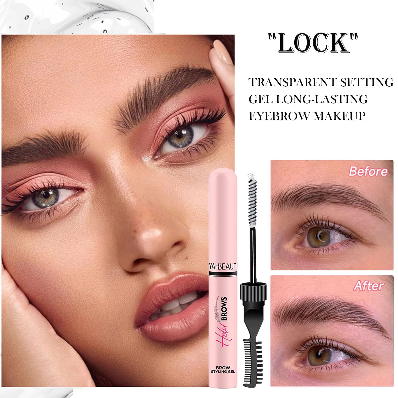 Eyebrow Gel, Clear Brow Styling Gel for Feathered and Fluffy Brows, No Sticky Long Lasting, Healthy, Waterproof for Women Makeup