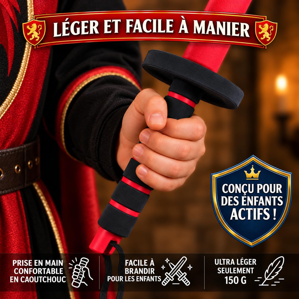 Lot de 2 raquettes en mousse pour enfants (rouge/bleu) | Jeu de clôture pédagogique et épée souple pour la réduction de l'agression | Appareil de sport pour la motricité et le mouvement avec sac |