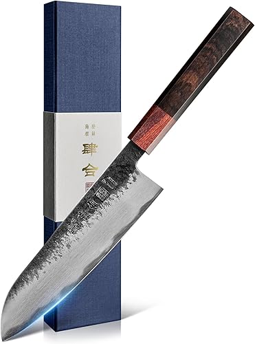 Cuchillo Santoku afilado de 7 pulgadas, cuchillo de chef japonés AUS-8 de acero de aleación de 7.1 in con mango Eboy, cuchillo de chef con caja de