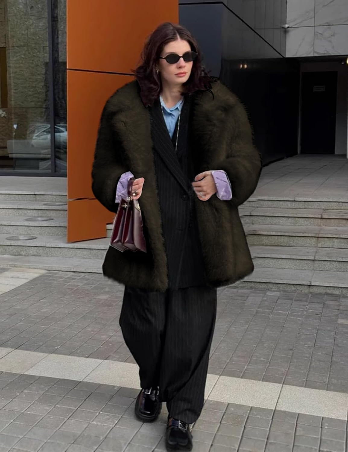 Wyeysyt Womens Faux Fur Coat Fluffy Lapel Furry Jacket Long Sleeve Shaggy Long Coat Winter Warm Coats Outerwear - Image 2