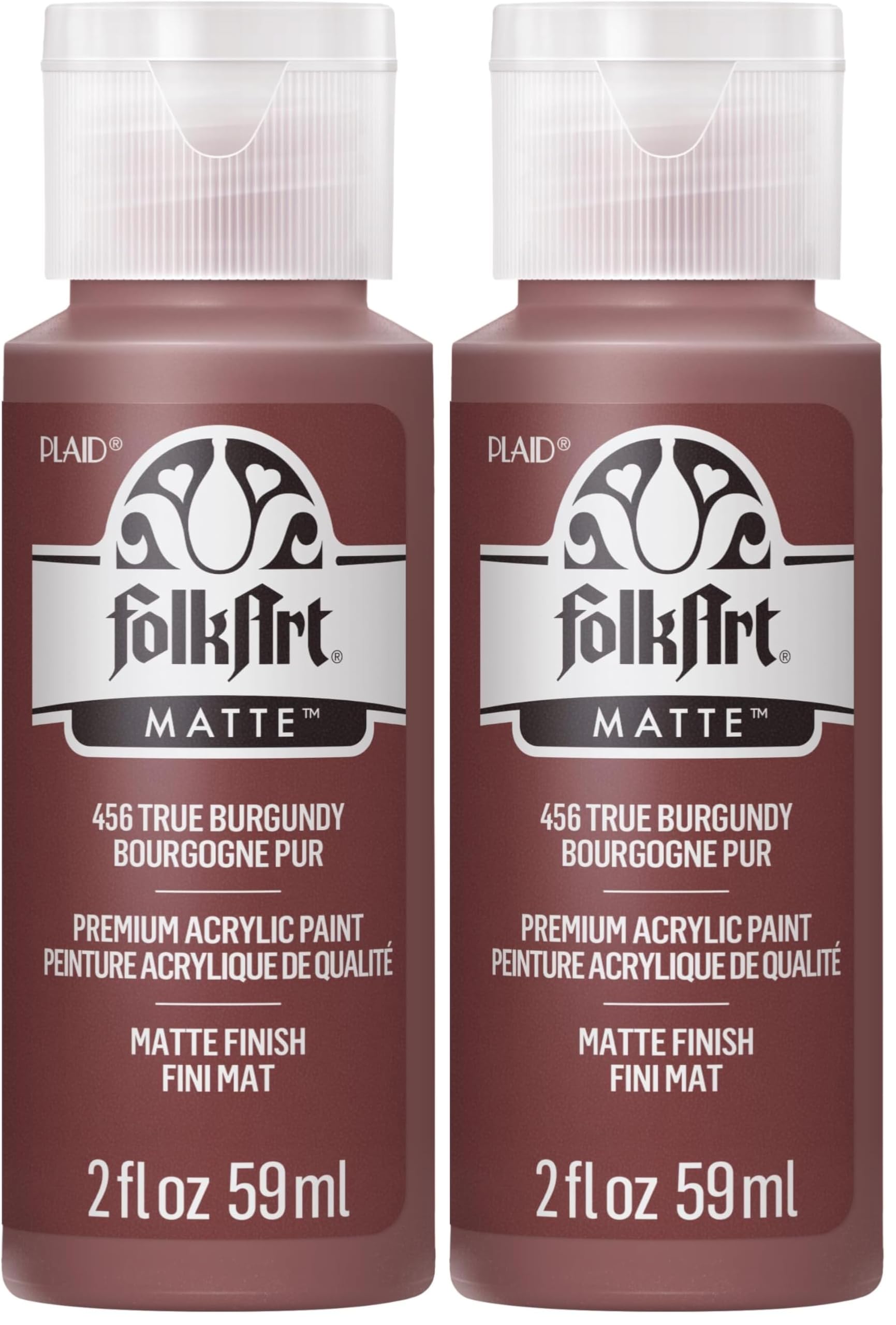 FolkArt Acrylic Paint in Assorted Colors (2 oz), 456, TRUE Burgundy (Pack of 2)
