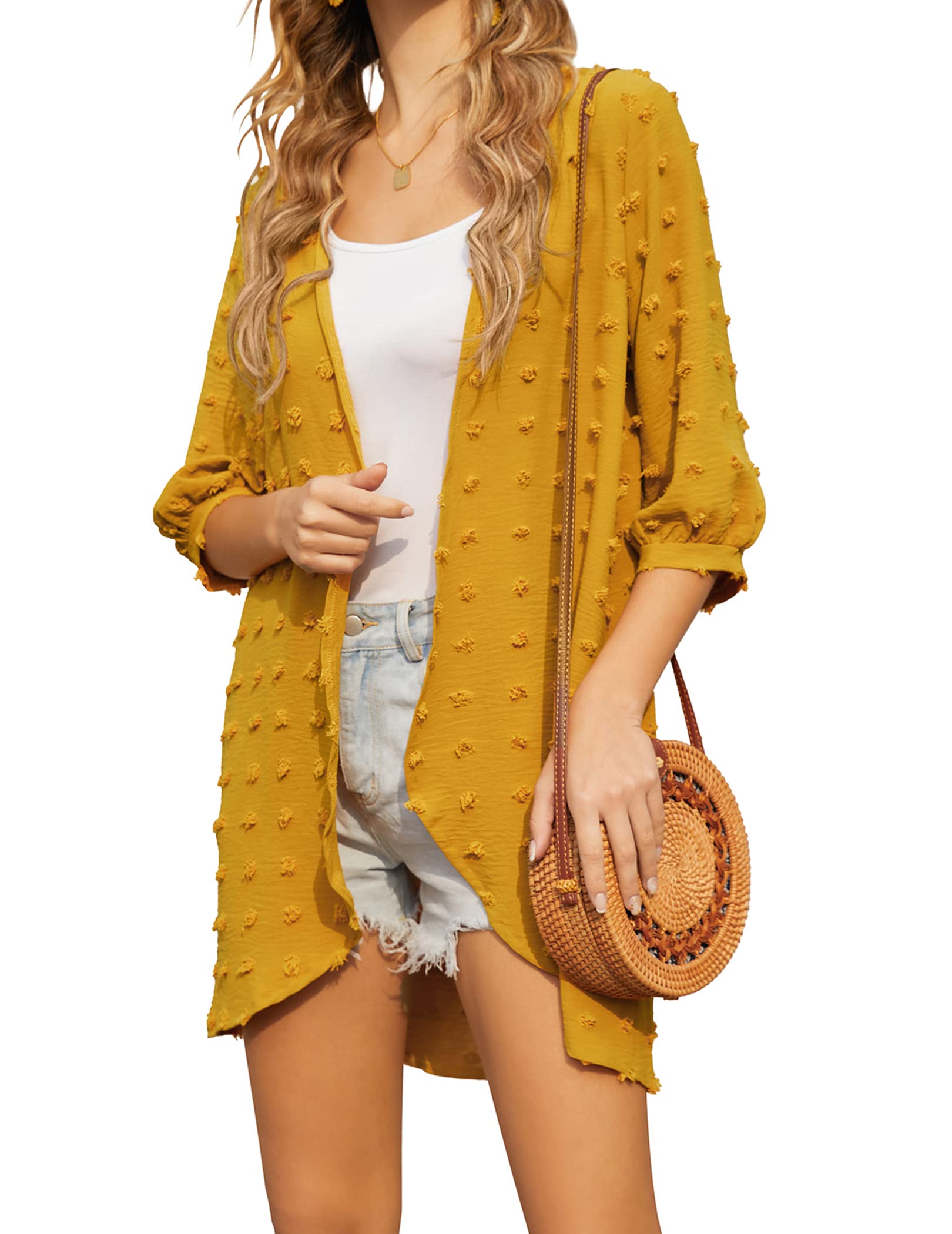 Hotouch Vestidos de Playa para Mujer Camisas Kimono para Mujer Camisas Largos e Informales Cárdigans de Playa Cubre Bikini Suelto para Mujer Ropa de Baño Cover Up S-XXL