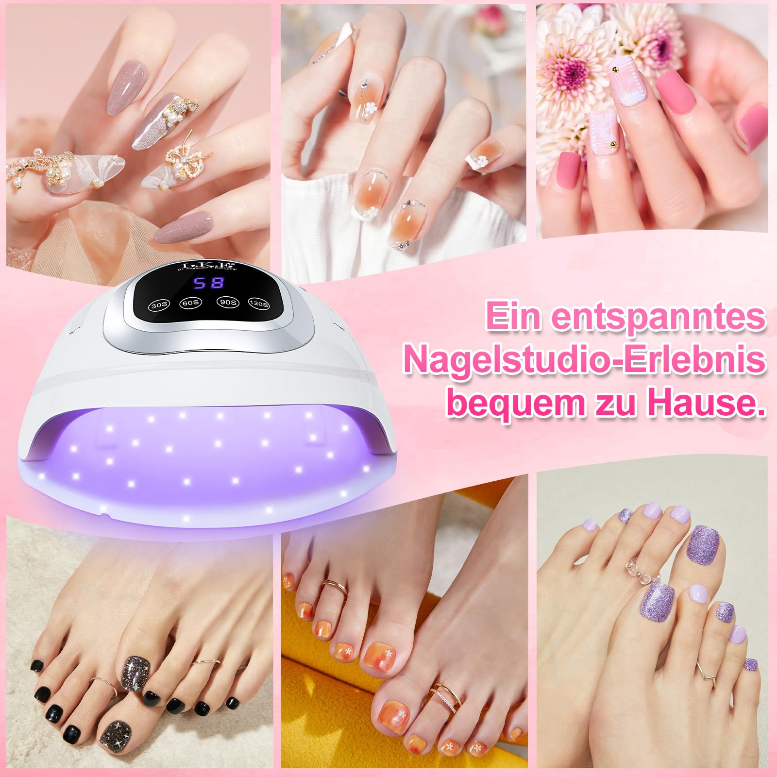 268W UV Lampe für Gelnägel, UV Lampe Nägel mit 4 Timer, 60 LEDS, LCD Display, Smart Sensor,Premium UV Lampe für Alle UV Gel Nagellack, Ideal für Anfänger und Profis