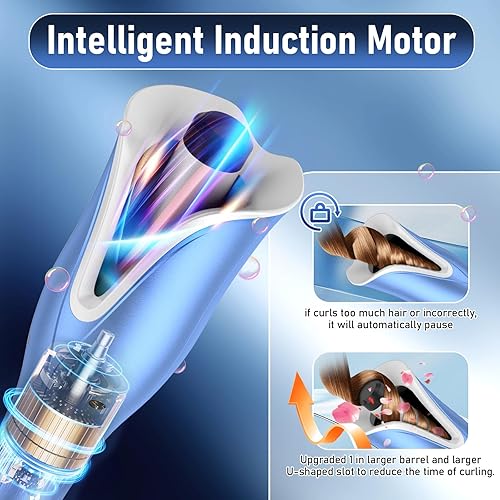 Miniatura 3 de Rizador automático, rizador automático de pelo con barril giratorio grande de 1 pulgada, temperatura ajustable y temporizador, antienredos y