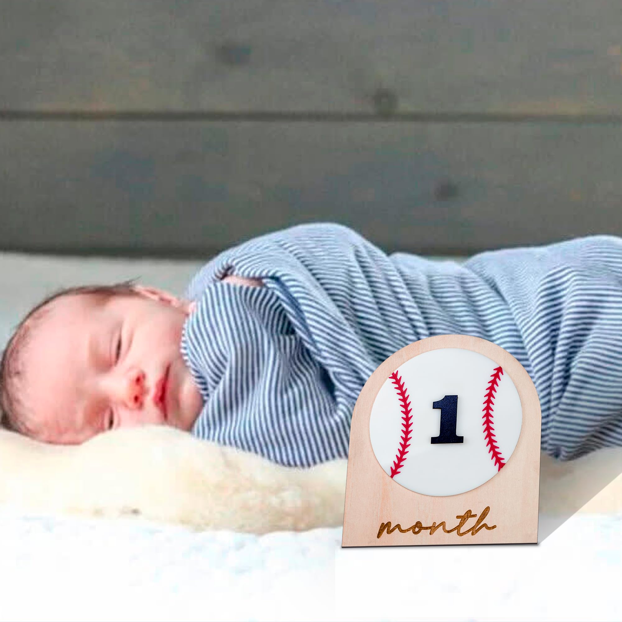 Baseball Baby Monthly Milestone, Wooden Baby Milestone Signs, Monthly Milestone Wood Discs, Baby Milestone Discs, Baby Photo Props Cards Interchangeable Number Set of 12 for Baby Growth Recording