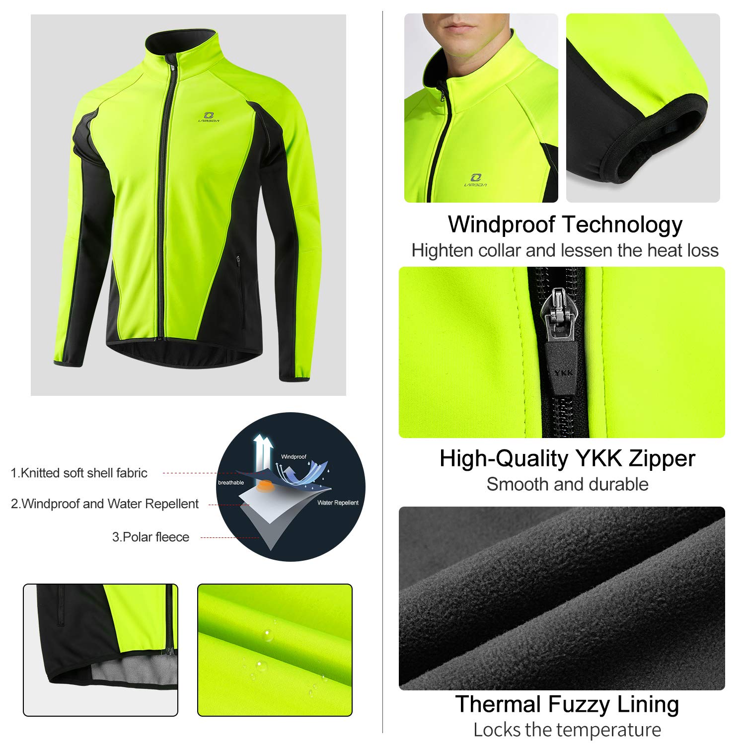 LAMEDA Chaqueta Ciclismo Invierno Impermeable Hombre Cortavientos Softshell Térmica BK-S