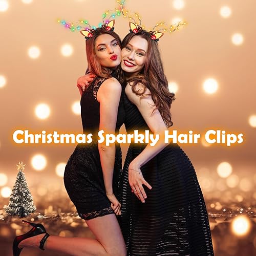 Miniatura 6 de Riceshoot 4 pinzas para el pelo de reno de Navidad, cuernos con luz LED, horquillas para el cabello, diadema colorida de Navidad, orejas de cuerno
