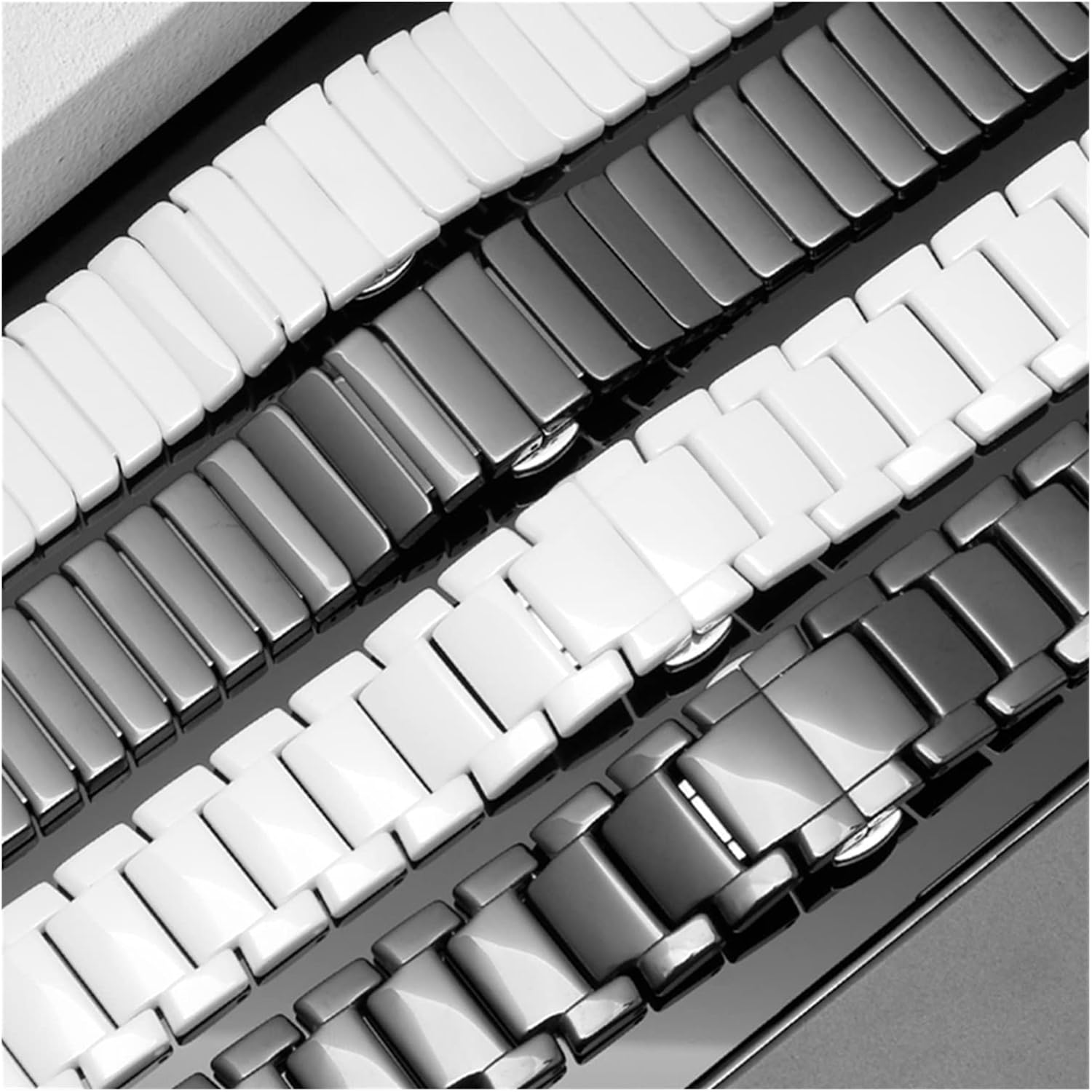 MJMT06 20mm 22mm Ceramics Bracelet Compatible With Samsung Galaxy Watch4 44mm 40mm Band/Galaxy Watch 4 Classic 46mm 42mm/Galaxy Watch3 45mm Strap(3-bead white,20mm)