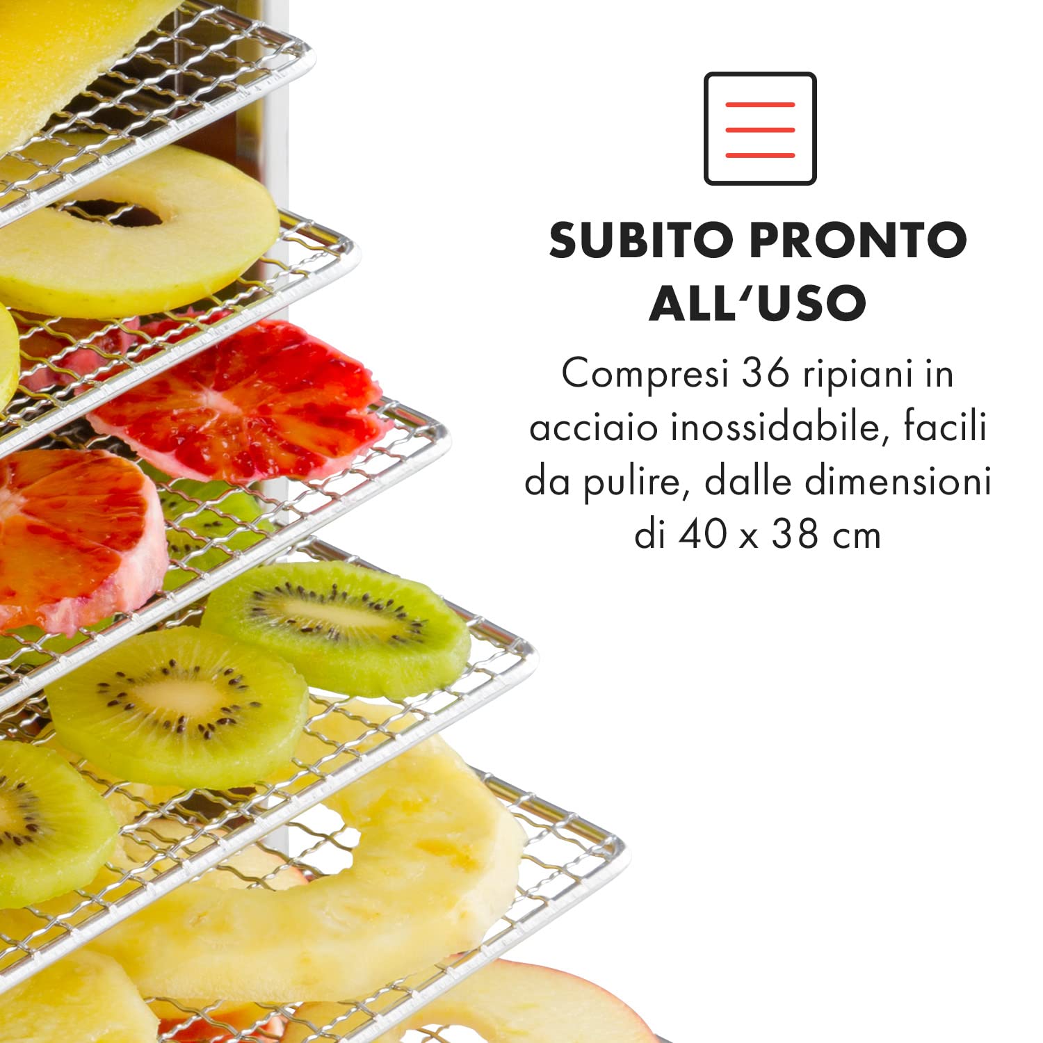 KLARSTEIN Master Jerky 550 Pro - Disidratatore Professionale, 36 Ripiani, 2400 W, Capacità: 5,47 m², Termostato: 40-90 °C, 36-54 kg Frutta/Verdure, Alloggiamento in Acciaio Inox, Argento