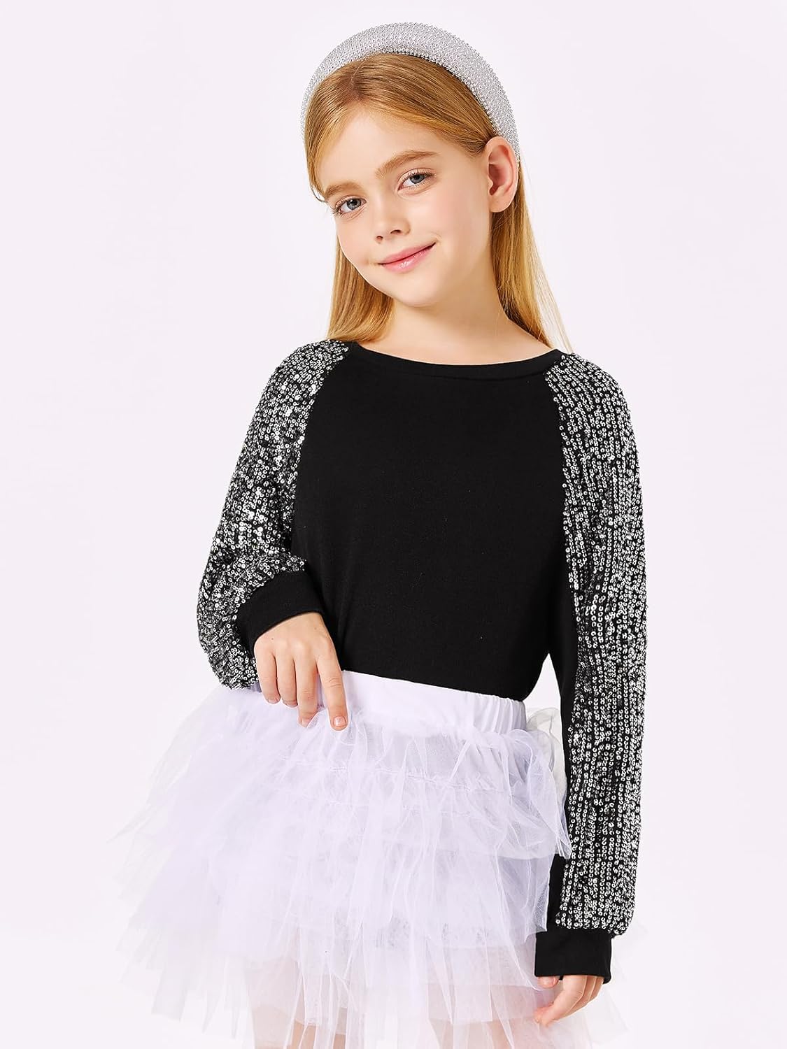 Haloumoning Girls Sequin Sweatshirts Kids Fashion Crewneck Long Batwing Sleeve Pullover Clothes 5-14 Years - Image 2