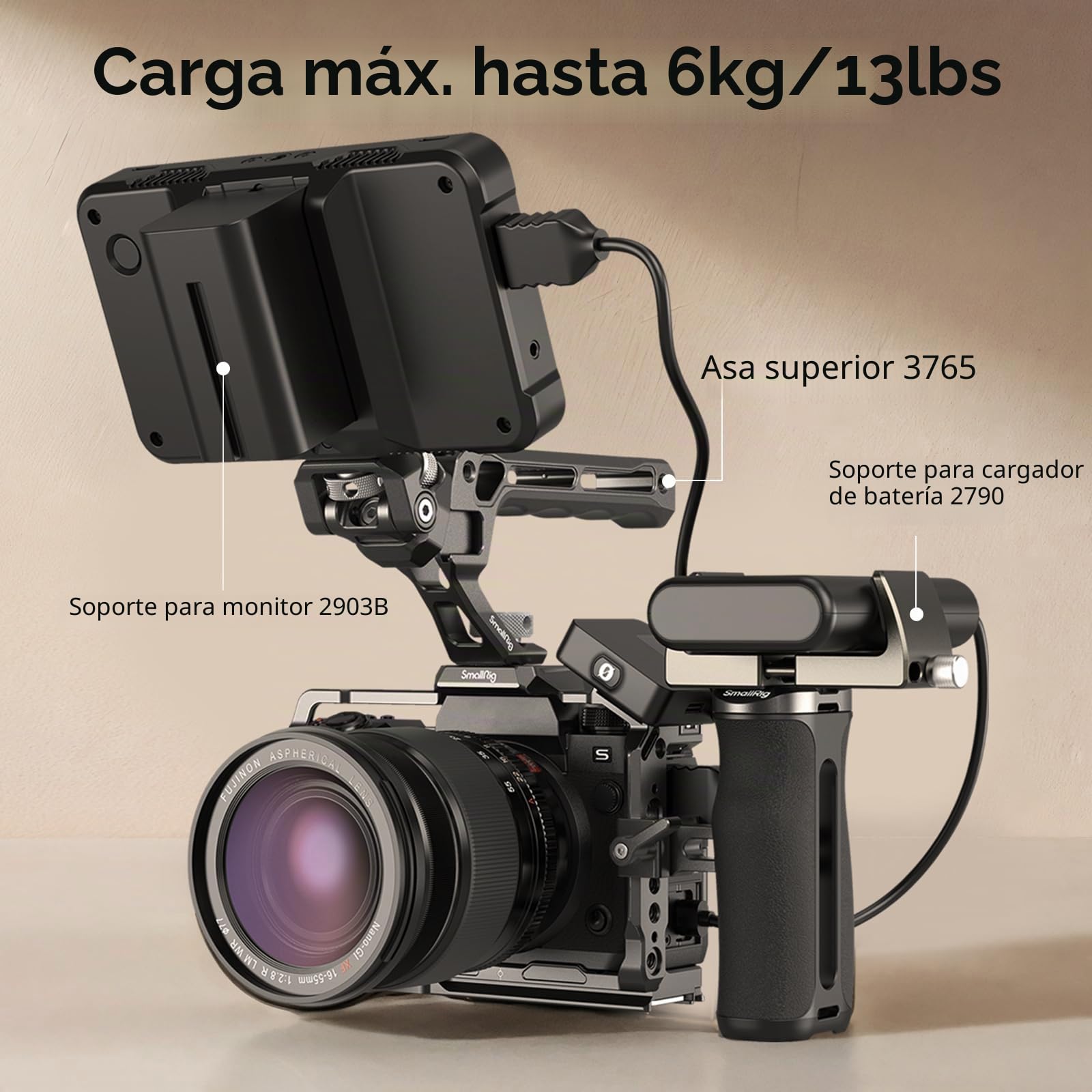 SMALLRIG Mango Lateral Pequeño NATO para Jaulas de Cámara, 43 mm Ajustable hacia Arriba y hacia Abajo, Orificio Roscado Integrado de 1/4"-20, Orificio para Correa, Zapata Fría - 4840
