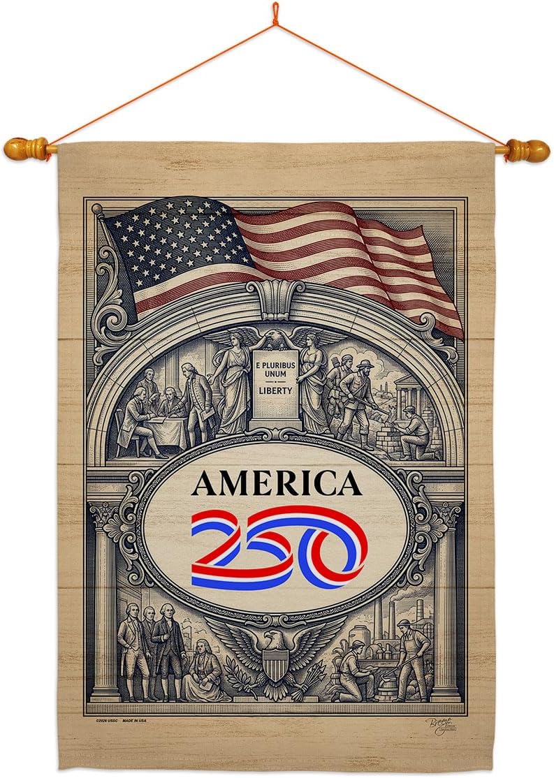 America 250 Flag Historic Liberty July 4th Wood Dowel Set Wall Hanging Tapestry Official Licensed Merchandise Room Decor Canvas Prints Textile Woven Fabric Poster USA 250th Anniversary Decoration Gift