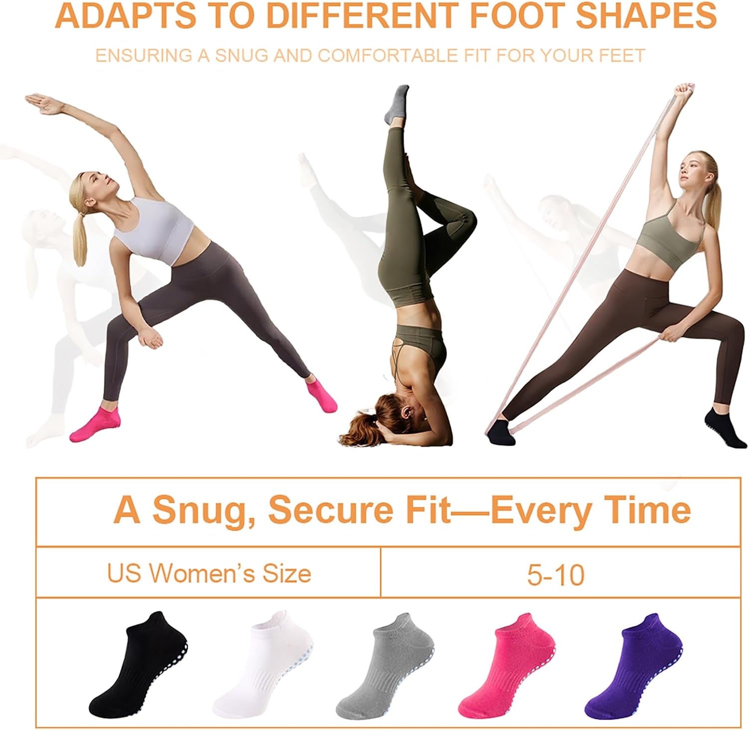 5 Pairs Women’s Pilates Grip Socks, Yoga Crew Grippy Non Slip Socks for Barre, Ballet, Dance & Hospital - Image 5