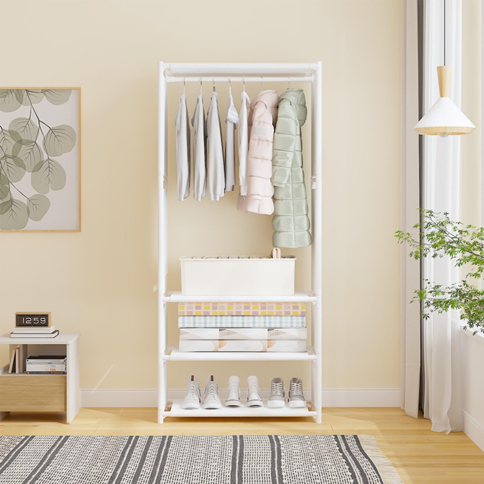 SJDUYD Clothes Rails Heavy Duty Clothing Rail,Freestanding Wardrobe Closet Rack,Storage Shelves Clothing Garment Rack Coat Rails Rack white,60 * 36 * 170cm