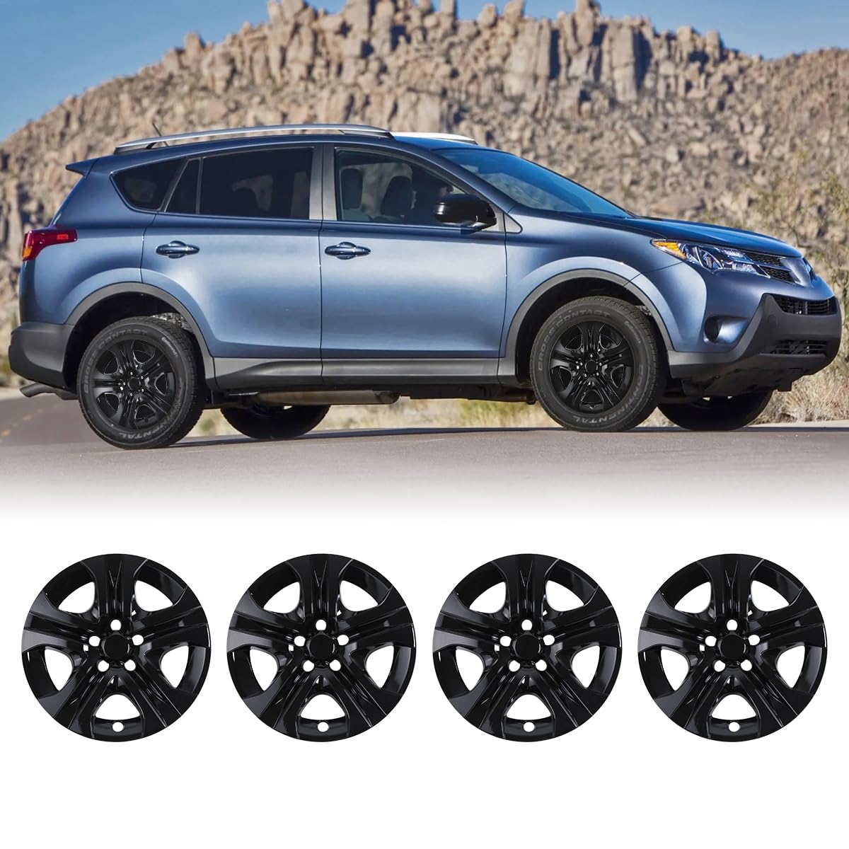 17" Wheel Covers Hubcaps Black Lacquer Wheel Rim Cover Fit for 2013-2018 Toyota RAV4, 17 Inch Hubcaps Set of 4 PP Material Hub Caps Snap On