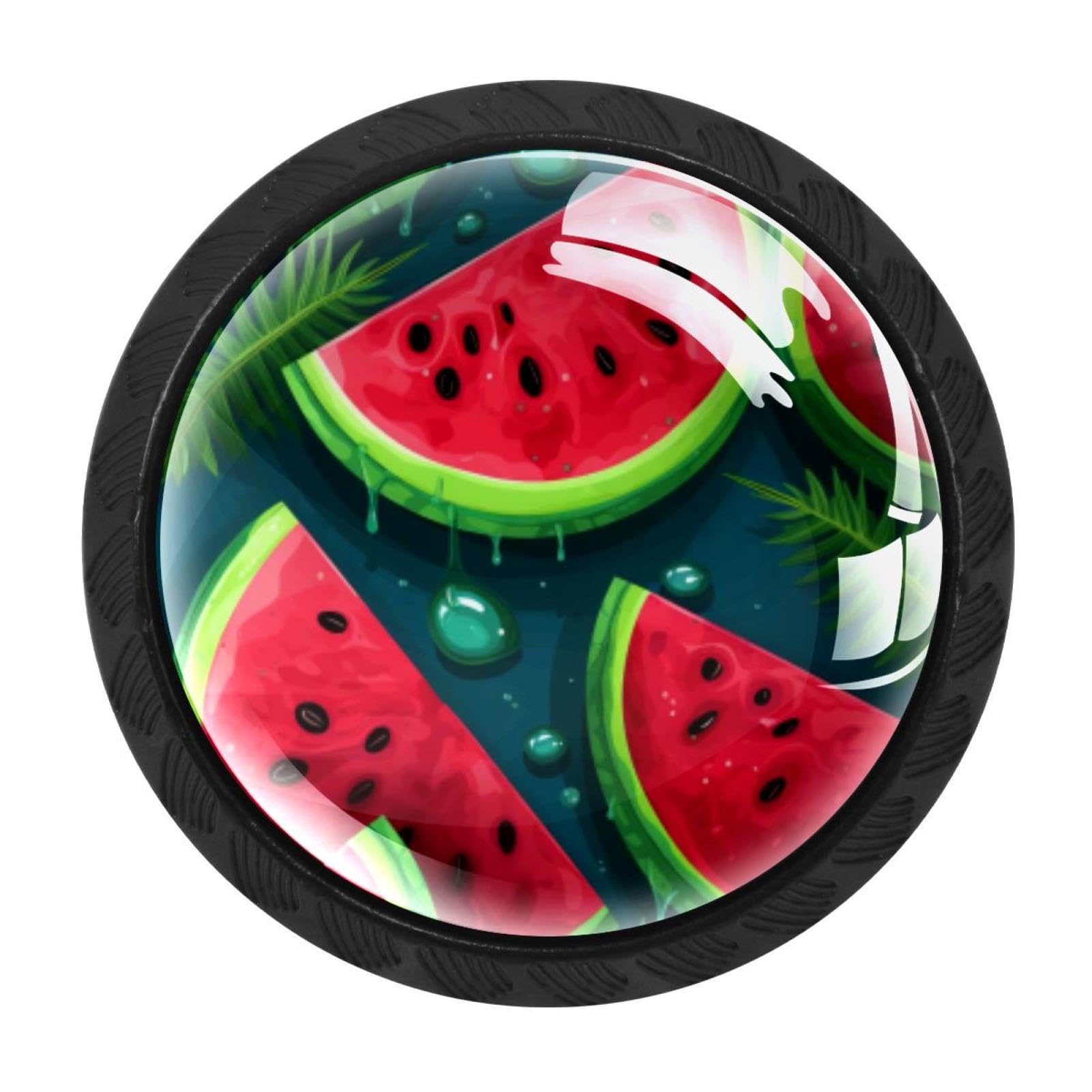 CHENZZZZ 4 Pieces Watermelon Drawer Knobs, 35mm Black Kitchen Cabinet Knobs, Drawer Pulls and Knobs, Glass Cabinet Hardware Single Hole Knob for Cabinets and Drawers Round