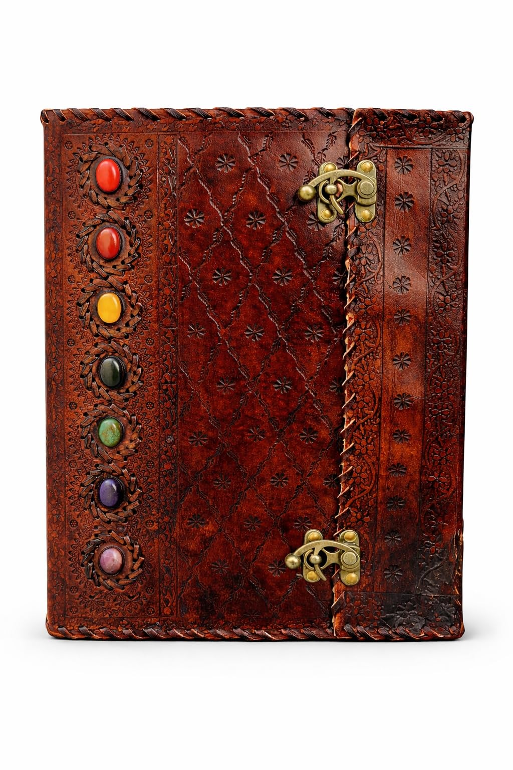 american blue Leather Journal Seven Chakra Medieval Stone Embossed Handmade of Shadows Notebook Office Diary College Poetry Sketch Book 10x13 inch (Light Brown)