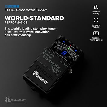 BOSS TU-3W Waza Craft Compact Chromatic Tuner | Enhanced with Waza Innovation & Craftsmanship | Superior Tuning for Guitar and Bass | 21-Segment Blue LED Meter | Accu-Pitch Sign Function