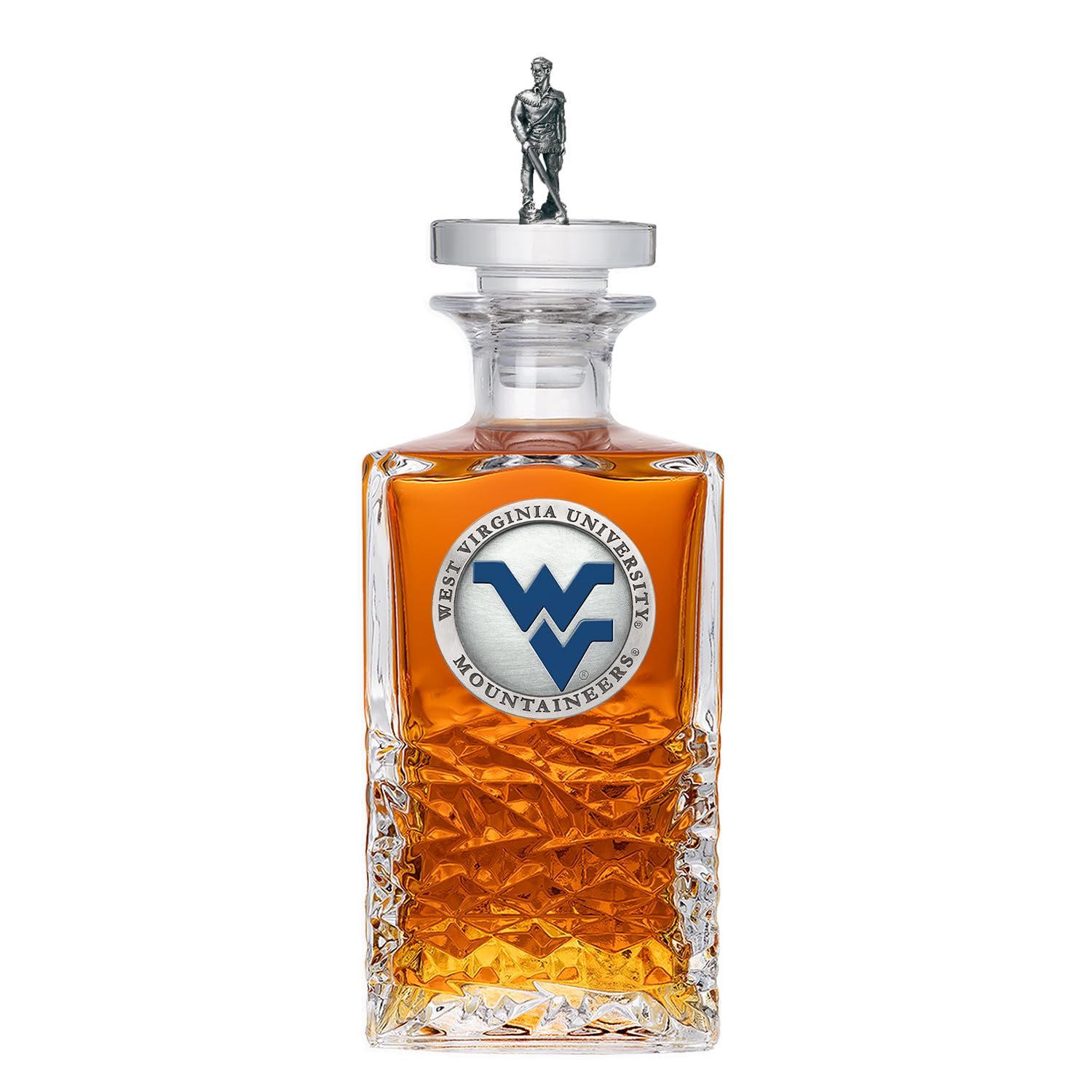West Virginia (Mountaineer) Heritage Decanter with 3D Stopper | 25 OZ Liquor Pourer | Expertly Crafted Pewter Glass