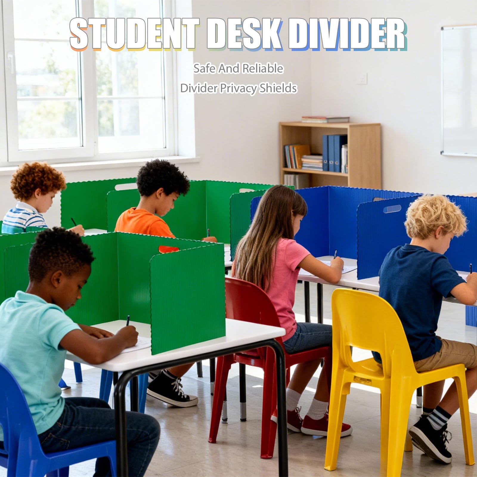 Lot de 24 cloisons de bureau pliables avec 72 étiquettes nominatives portables 4 couleurs Brise-vue Table d'étude Imperméable Séparateurs pour bureau, école, bureau, bibliothèque, 40 × 30 × 30