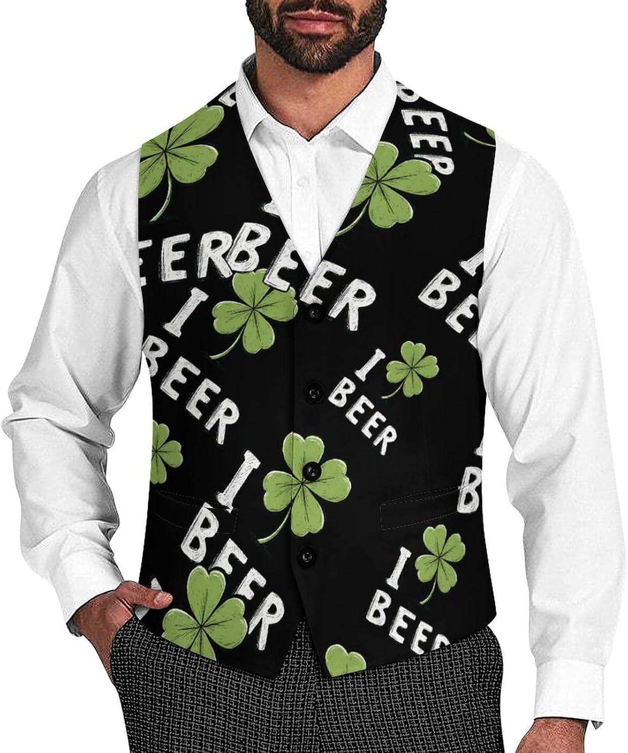 Stpatricks Day Beer Men's Suit Vest Formal Vests Casual Dress Fit Waistcoat Casual Tuxedo for Business