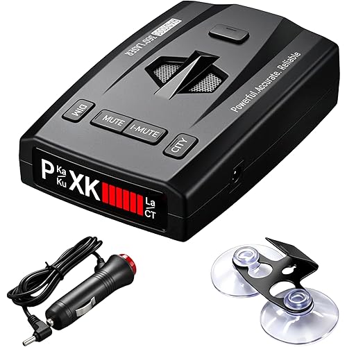 Radar Detector, Radar Detectors for Cars, Up to 1100 Yards Long-Range Detection, X/K/Ka/KU/ST/CT Band & Laser Detection with Voice Alert, Smart False Alert Filtering, Suction Cup Mount Included