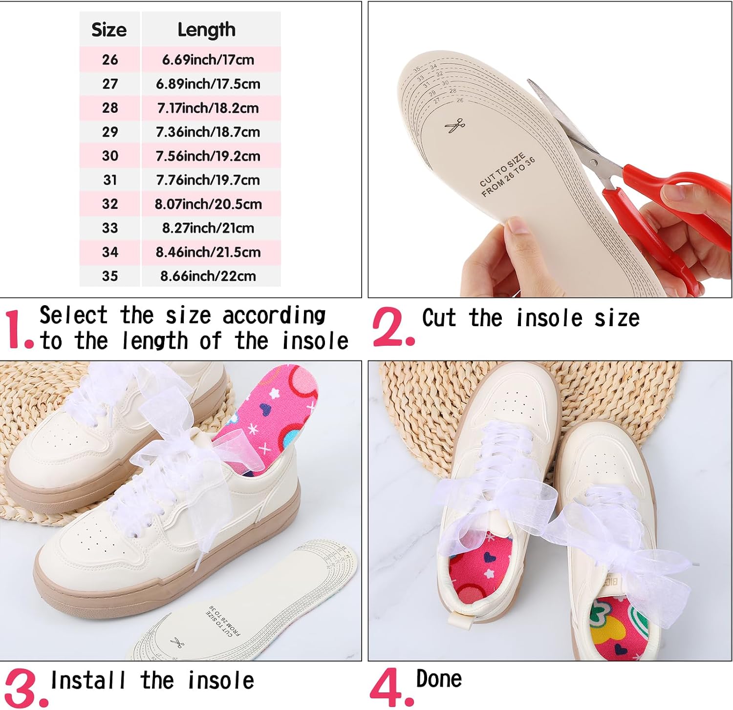 3 Pairs Shoe Insoles for Kids, Memory Sponge Shoe Inserts Trim to Fit Inserts, Replacement Multi-Colored Cushioning Insoles for Children and Toddler Spring Summer