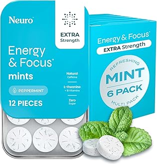 Energy & Focus Mints, Extra Strength - Sugar Free Breath Mints with 100mg Natural Caffeine, B Vitamins & L-Theanine - Vegan Brain Supplement for Exercise, Study & Daily Focus - Peppermint, 72 ct