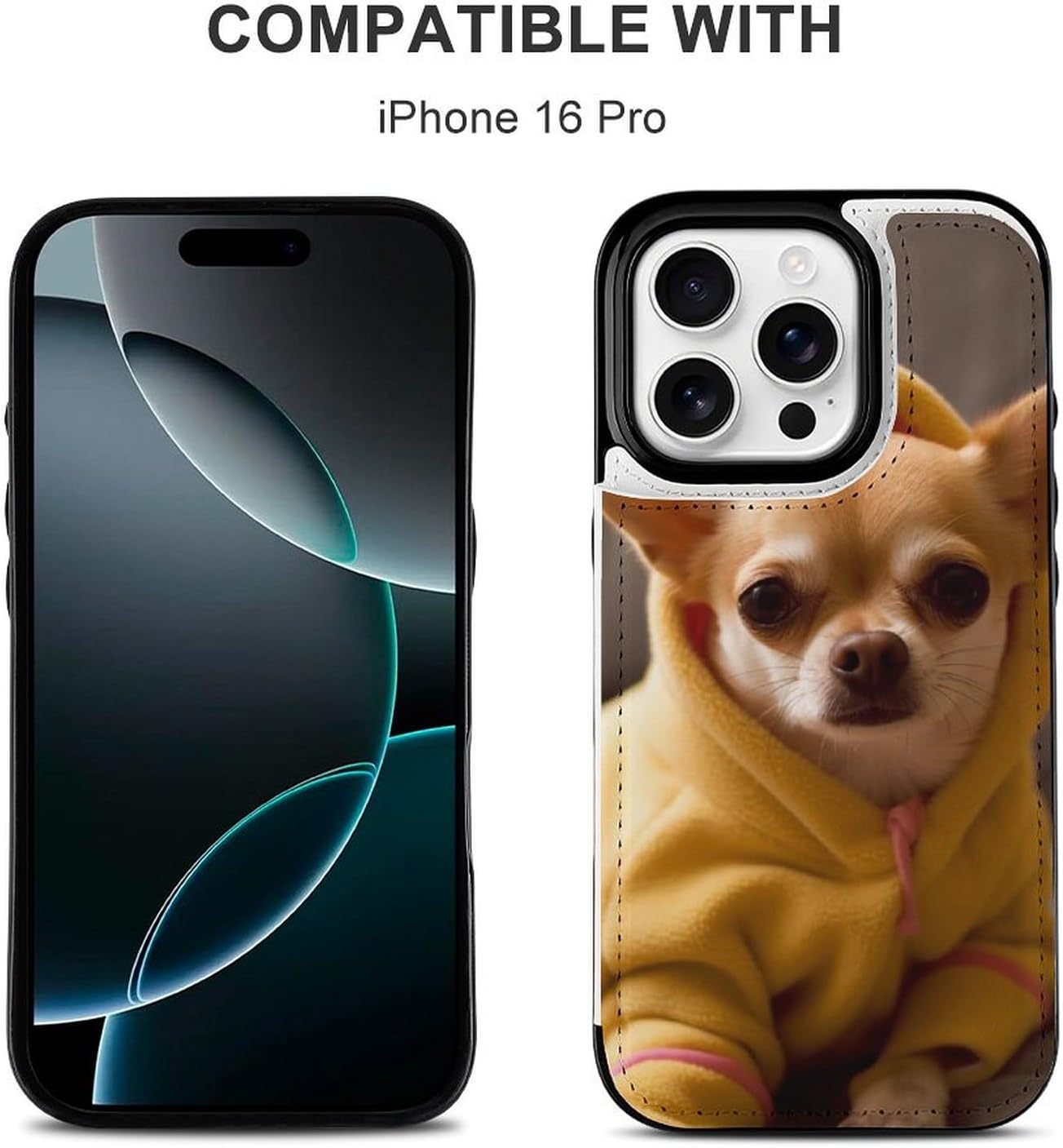 Wallet Cases for iPhone 16 Pro, Cute Depressed Chihuahua Prints Flip Leather Phone Case Cover with Card Slots Holder